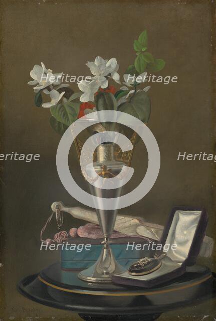 Still Life with Fan and Pendant, c. 1865/1875. Creator: Samuel Marsdon Brookes.
