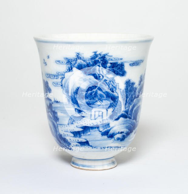 Flared Cup with Figures in a Mountain Landscape, Ming or Qing dynasty, 17th/early 18th cent. Creator: Unknown.