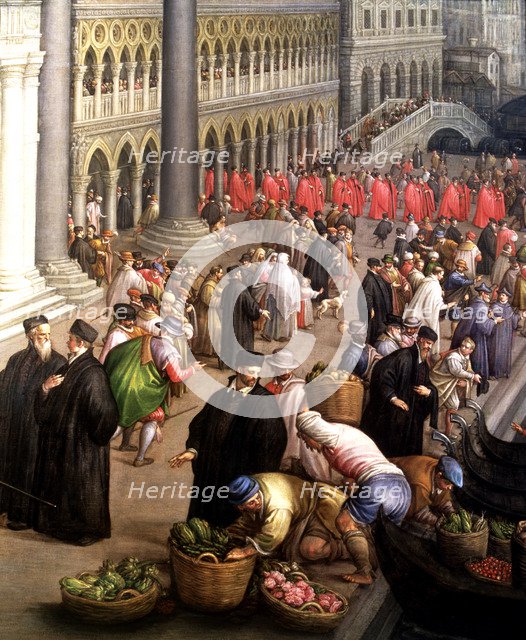  'La Riva Degli Schiavoni in Venetia', detail of the painting by Leandro Bassano.