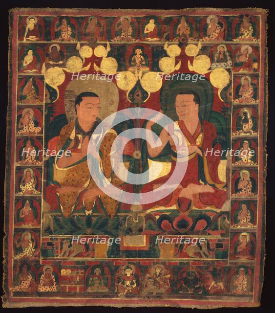 Painted Banner (Thangka) of Lineage Painting of Two Lamas in Debate, c. 1500. Creator: Unknown.