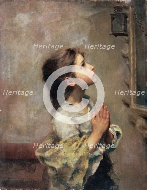 'Praying Girl', Italian painting of 19th century.  Artist: Roberto Ferruzzi