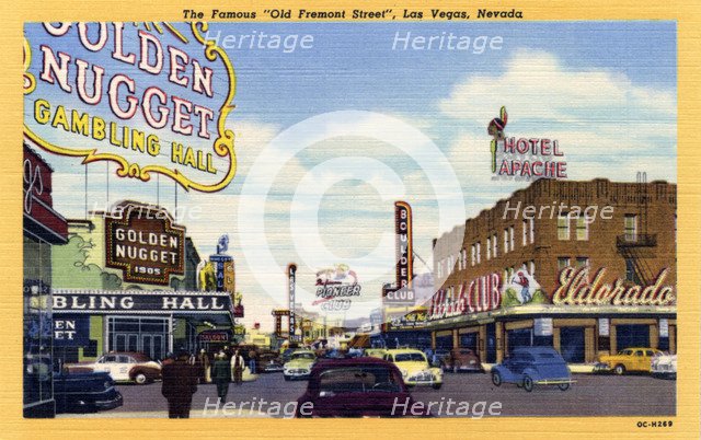 'The famous Old Fremont Street, Las Vegas, Nevada', postcard, 1950. Artist: Unknown