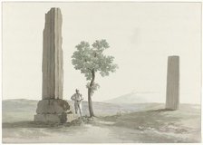 Two fragments of columns of the Temple of Olympian Zeus half a mile from the river..., 1778. Creator: Louis Ducros.