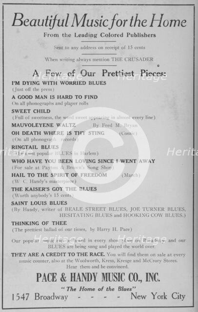 Beautiful music for the home from the leading Colored publishers; The Pace & Handy Music, 1918-1922. Creator: Unknown.