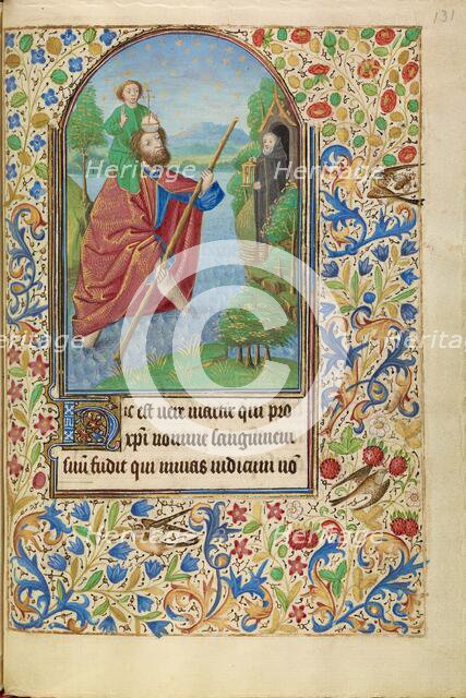Saint Christopher Carrying the Christ Child; Book of Hours, about 1466-1470. Creator: Master of Jacques of Luxembourg.