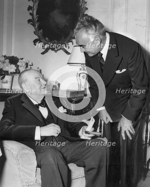 Sir Winston Churchill (1874-1965) with Elihu Elath, Israeli ambassador. Artist: Unknown