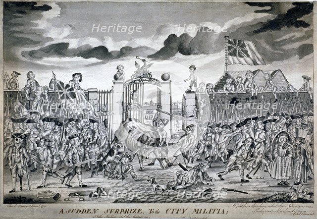'A sudden surprize to the City Militia ...', 1774. Artist: John Nixon