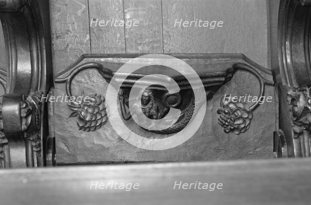 Detail of misericord depicting the mermaid, Ripon Minster, North Yorkshire, 1970. Artist: Laurence Goldman.