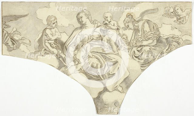 Spandrel Decoration with Seated Allegorical Female Figures of Charity and Obedience, n.d. Creator: Unknown.