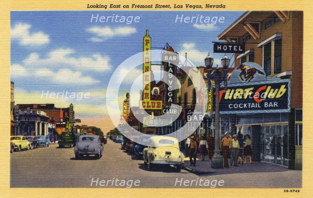 'Looking East on Fremont Street, Las Vegas, Nevada', postcard, 1943. Artist: Unknown