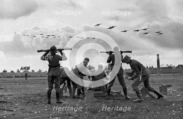 Flak batteries put on a show at the Nuremberg Rally, Germany, 1935. Artist: Unknown