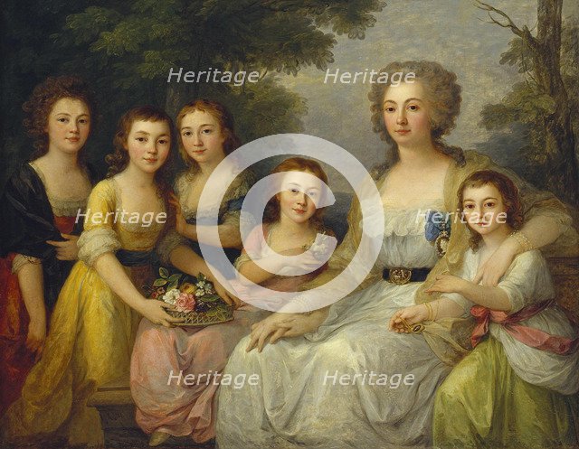 Portrait of Countess Anna Stepanovna Protasova (1745-1826) with her Nices, 1788.