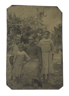 Tintype of a woman and four children, 1870s. Creator: Unknown.