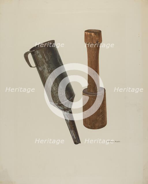 Sausage Stuffer and Funnel, 1940. Creator: Albert Rudin.