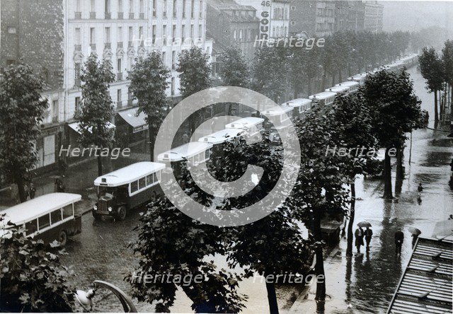 Requisition of Paris buses for military use, Porte de la Villette, World War II, c1940-c1944. Artist: Unknown