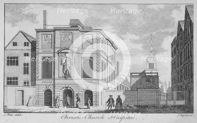 Christ's Hospital with Christ Church, Newgate Street in the background, City of London, 1761. Artist: James Taylor