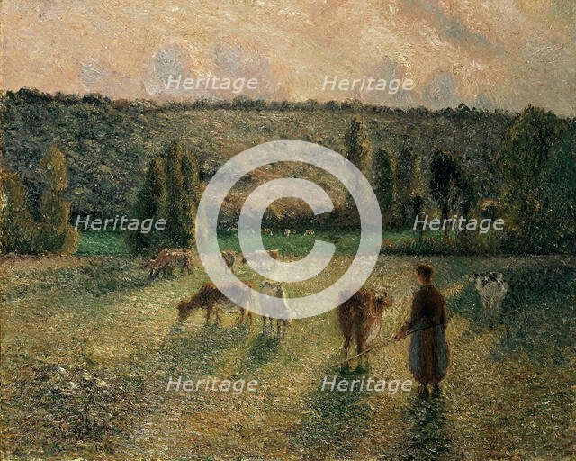 Girl Tending Cows at Eragny, 1884. Creator: Pissarro, Camille (1830-1903).