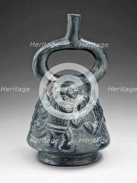 Blackware Vessel with a Relief Depicting a Figure Fighting a Crab, 100 B.C./A.D. 500. Creator: Unknown.