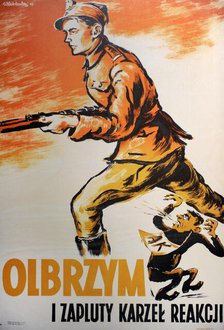 Polish communist propaganda poster showing soldier of communist Armia Ludowa..., post-WWII.  Creator: Unknown.