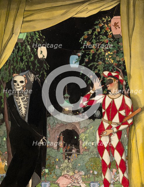 Harlequin and Death, 1918. Artist: Somov, Konstantin Andreyevich (1869-1939)