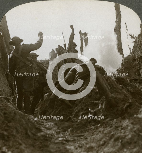North Country troops bombing a German machine gun position, Polygon Wood, 20th century. Artist: Realistic Travels Publishers