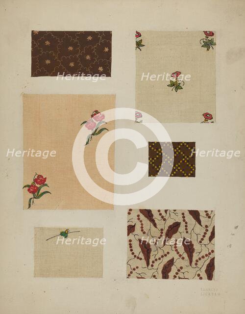Materials from Patchwork Bedspread, c. 1936. Creator: Frances Lichten.