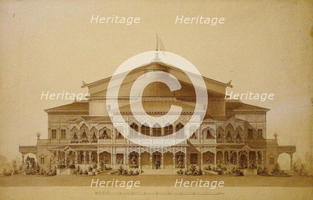 Project of the wooden summer theatre in Pavlovsk, Main facade, 1876.