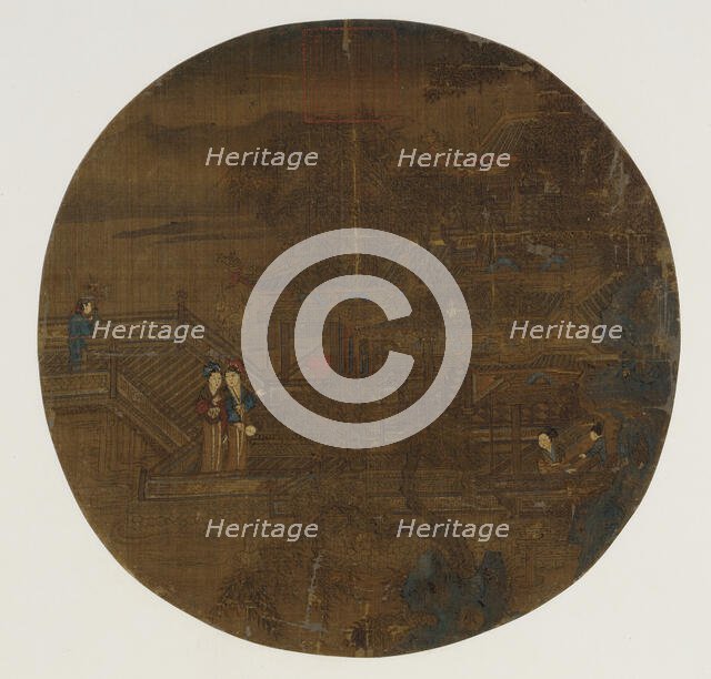 Pavilions and people, Ming dynasty, 1368-1644. Creator: Unknown.