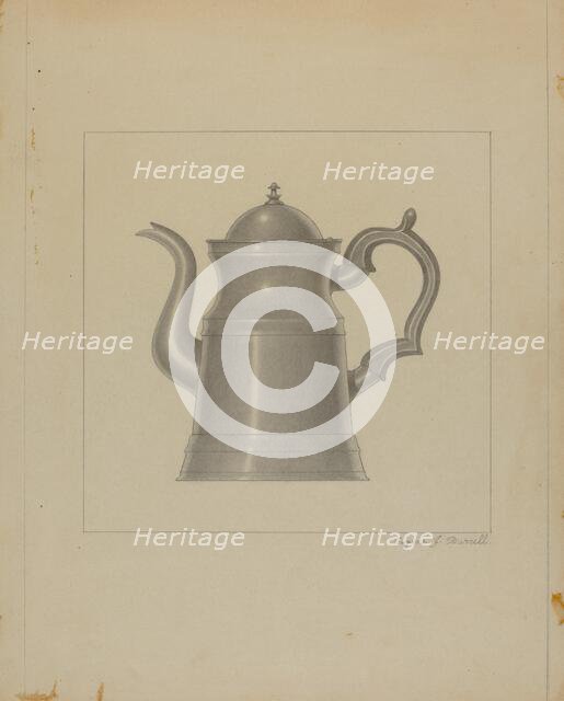 Pewter Coffee Pot, c. 1936. Creator: Eugene Barrell.