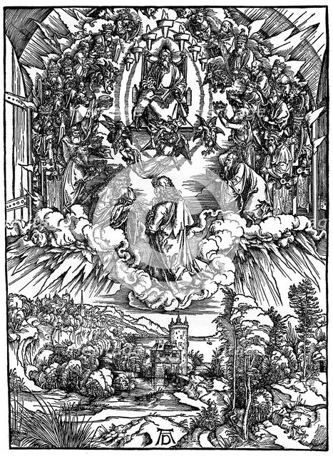 'Scene from the Apocalypse, St John before God the Father and the Twenty-Four Elders', 1498, (1936).Artist: Albrecht Dürer