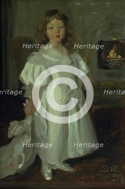 A Little Girl, Helga Melchior, in a Long Dress, 1897. Creator: Peder Severin Kroyer.
