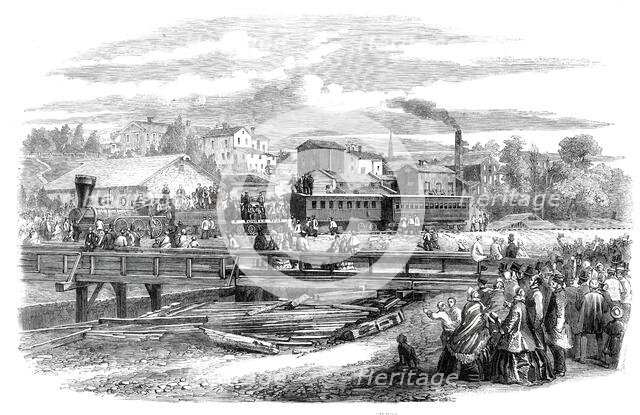 Arrival of the first train of the Atlantic and Great Western Railroad at James Town..., 1860. Creator: Unknown.