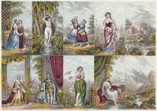Series of views and figures, including a portrait of Queen Victoria and Prince Albert, 1851. Artist: Unknown.