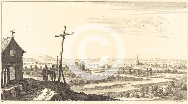 Landscape with Church and Town in Distance, 1673. Creator: Sebastien Le Clerc.