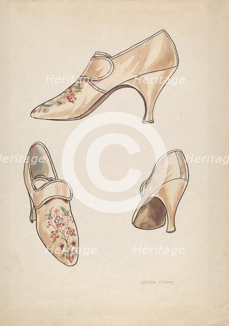 Woman's Slippers, c. 1936. Creator: Lillian Causey.