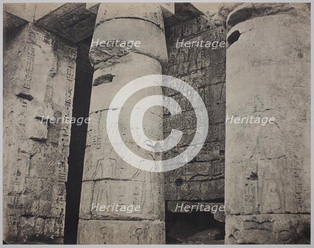 Medinet Habu, Mortuary Temple of Ramses III, Left Wall (Médinet-Habou, Temple funéraire..., 1854. Creator: John Beasley Greene.