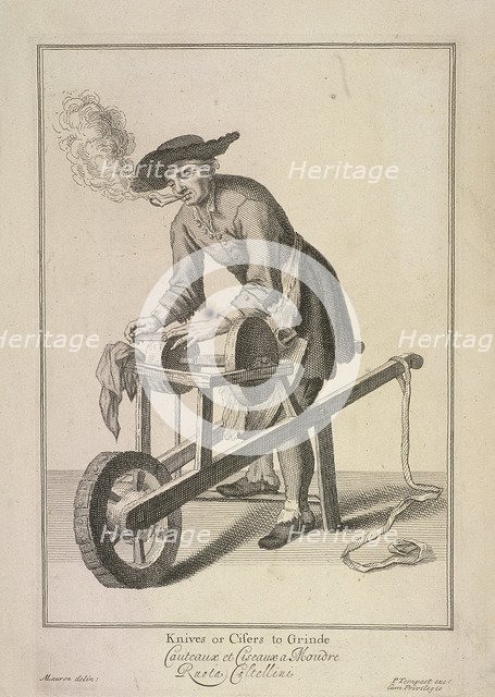 'Knives or Cisers to Grinde', Cries of London, (1688?). Artist: Anon