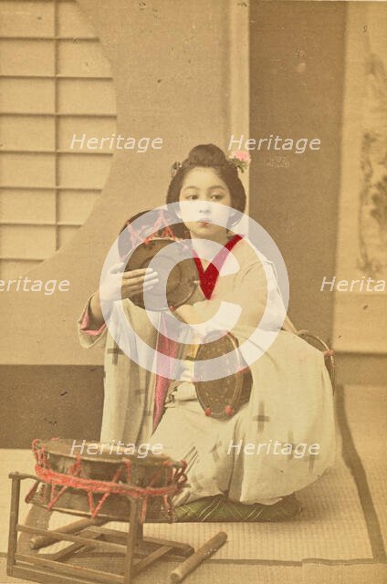 Girl Beating a Tsuzumi, 1897. Creator: Ogawa Kazumasa.