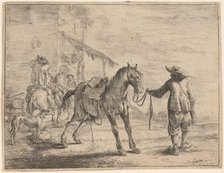 A Pissing Horse Held by a Man, 1651. Creator: Dirck Stoop.