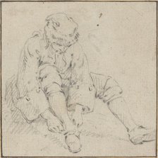 Man Pulling on His Shoe, 1761/1763?. Creator: Jean Baptiste Le Prince.