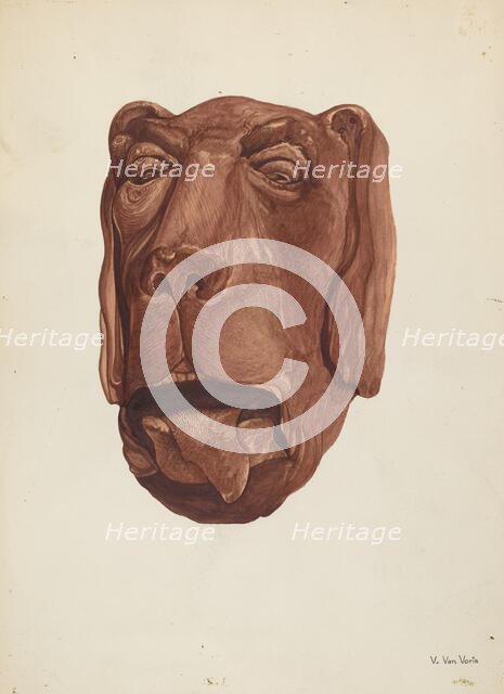 Carved Dog's Head, c. 1937. Creator: Vera Van Voris.