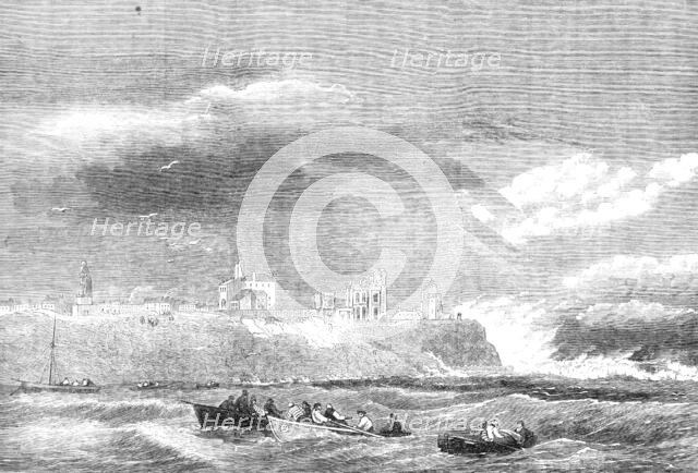 The sea breaking over the cliff at Tynemouth during the gale on Saturday, the 2nd November, 1861. Creator: Unknown.