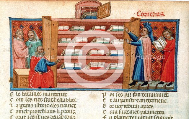 Monks and students in a library, 15th century. Artist: Unknown