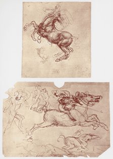 'Horse Rearing', and 'Horsemen and Foot-Soldiers', c1504.  Artist: Leonardo da Vinci