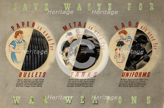 'Save waste for war weapons', World War II poster, between 1939 and 1946. Creator: Central Office of Information.