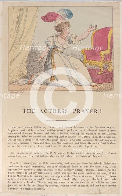 The Actress' Prayer!!, August 10, 1801., August 10, 1801. Creator: Thomas Rowlandson.