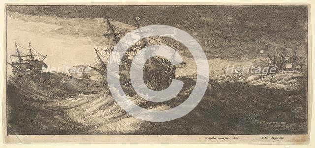 Warship and a spouting whale, 1665. Creator: Wenceslaus Hollar.