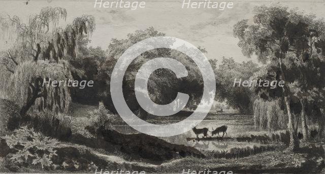 The Pool with Stags, 1845. Creator: Charles François Daubigny (French, 1817-1878).