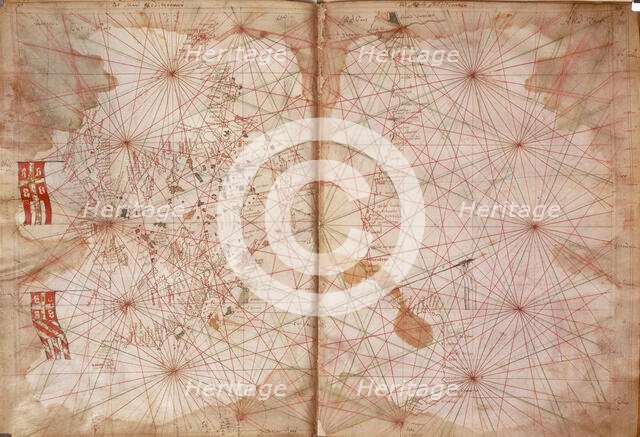 Map of Eastern Europe and the Byzantine Empire, Catalan Portolan chart, 1325. Creator: Pietro Vesconte.