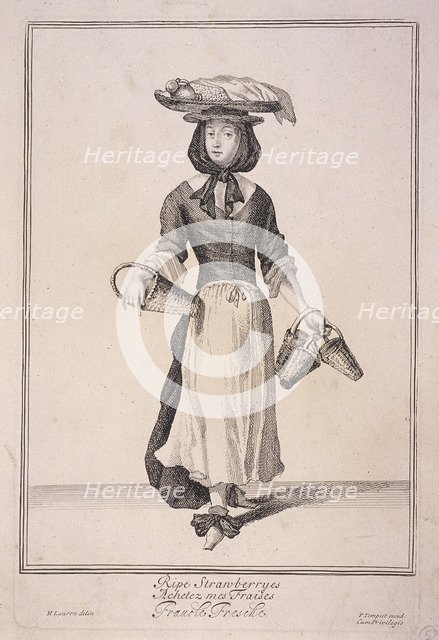 'Ripe Strawberryes', Cries of London, (1688?). Artist: Anon